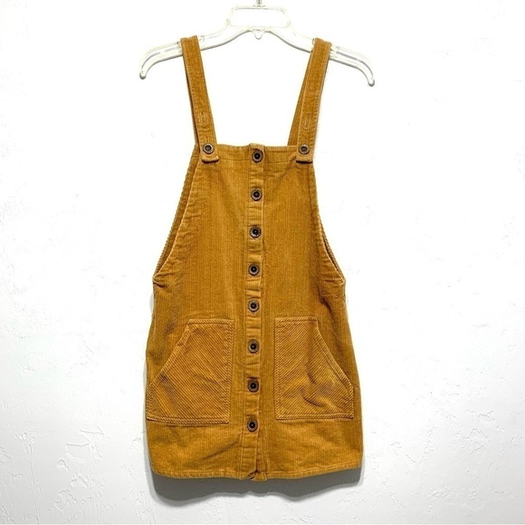 NWOT Forever 21 Skirt Dress Overalls Corduroy Yellow Gold Button Up size Small - Picture 1 of 6